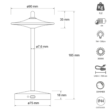 KELU SAKE USB-C Rechargeable IP44 Aluminium Lamp 130LM Bronze