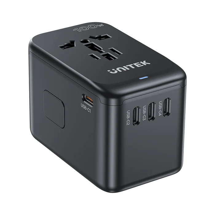 Unitek World Travel Adapter & 100W Charger EU/UK/US 4xUSBC+1xUSBA P1123ABK