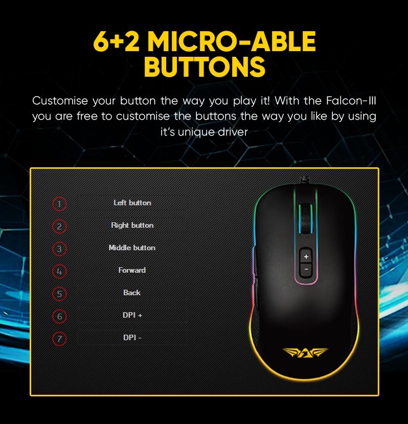 Armaggeddon Falcon 3 Pro-Gaming Mouse 10000CPI Macro-Able RGB