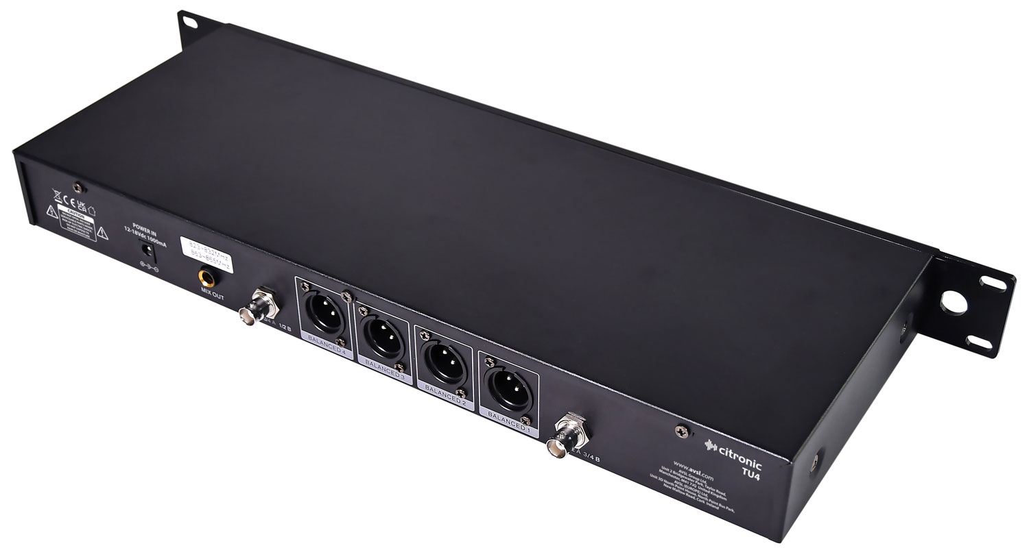 Citronic TU4-N Quad True Diversity Multi-UHF Wireless Microphone System (4 x Beltpacks) 171.044UK