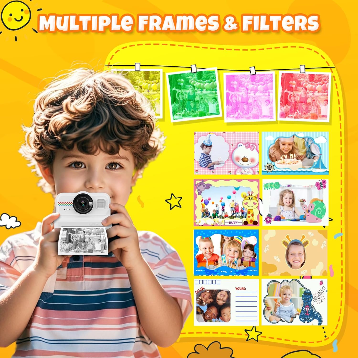 Children's Instant Camera with 32GB Card & 3 Rolls of Printing Paper - White