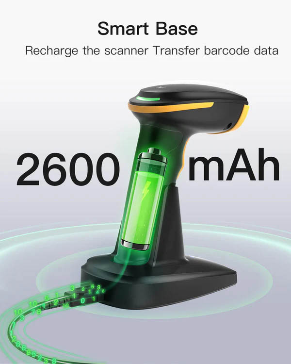 Inatech Barcode Scanner CMOS 1D/2D Wireless 2.4GHz/Bluetooth USB-A 2600mAh Charging Base AI BCST-36 Black