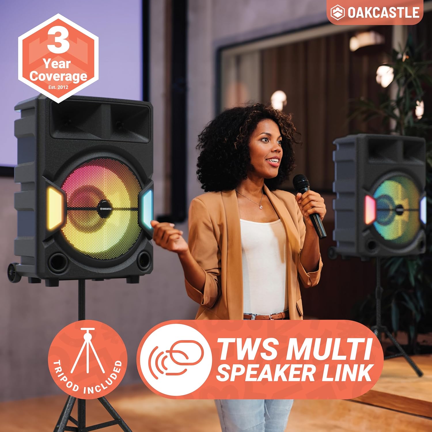 Majority Speakers Portable Karaoke PS500 150W 2xMic + Tripod (Oakcastle) UK