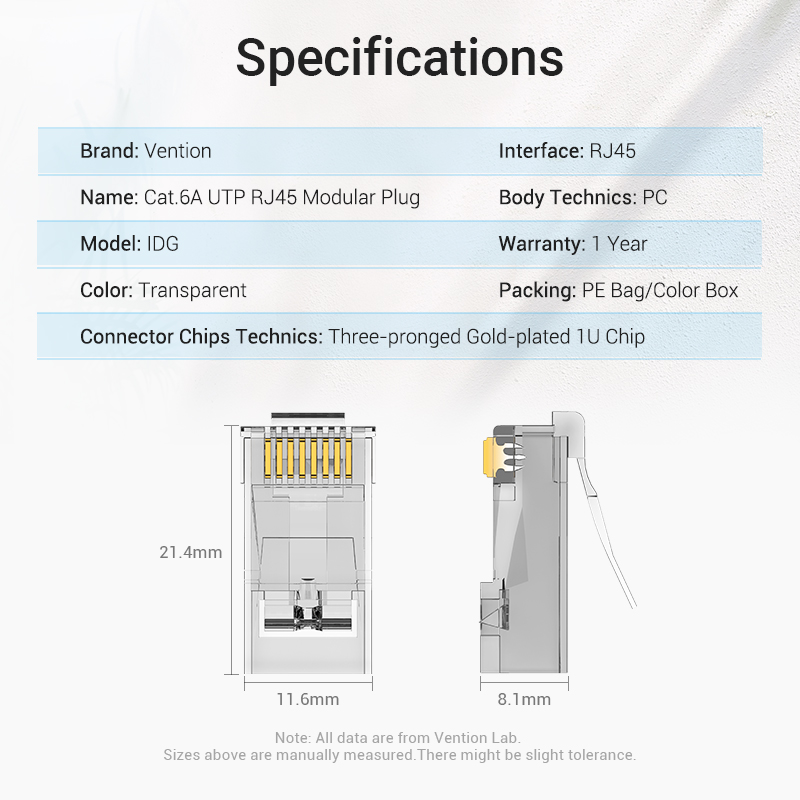 Vention NETWORK Connectors CAT6A UTP Modular Plug IDGR0-10 (10 Pack)