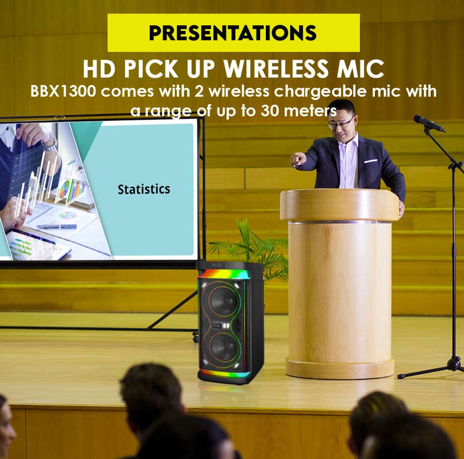 SonicGear Portable Karaoke Speaker 2 x 6.5'' BT/USB/RGB 2x Mics Audiobox BBX1300