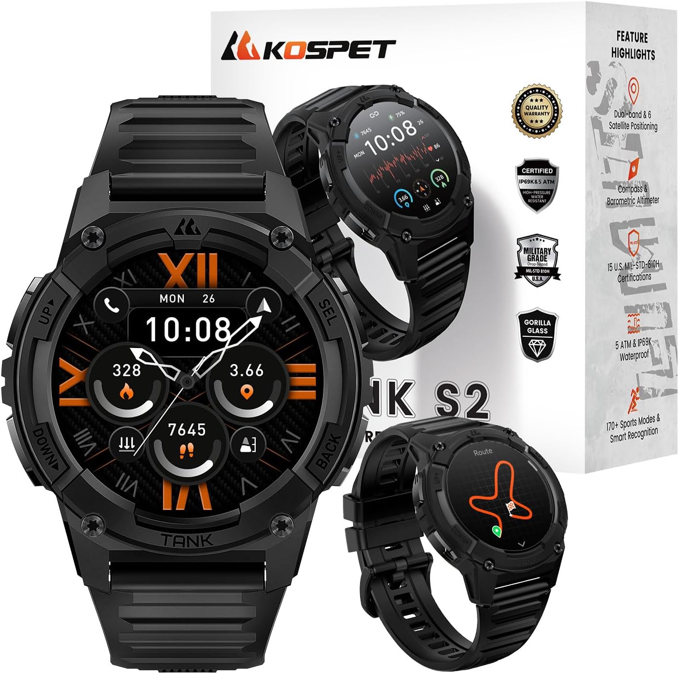 Kospet TANK S2 Rugged Smartwatch GPS Silicone Black