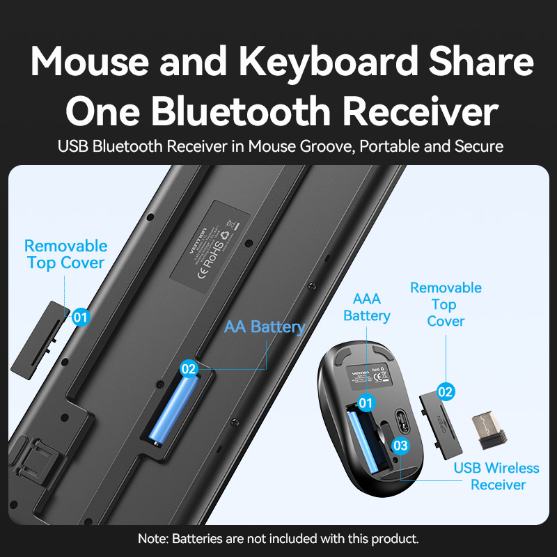 Vention Keyboard and Mouse Combo Wireless Silent Slim Full Size KTZB0-EN