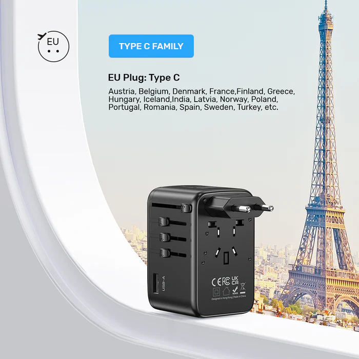 Unitek World Travel Adapter & 100W Charger EU/UK/US 4xUSBC+1xUSBA P1123ABK