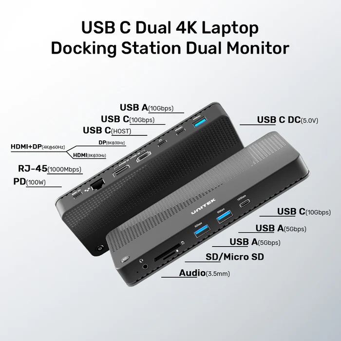 Unitek USB-C Hub USB4 MST HDMI/DP/Gb/SD/Audio/PD100W D1079A