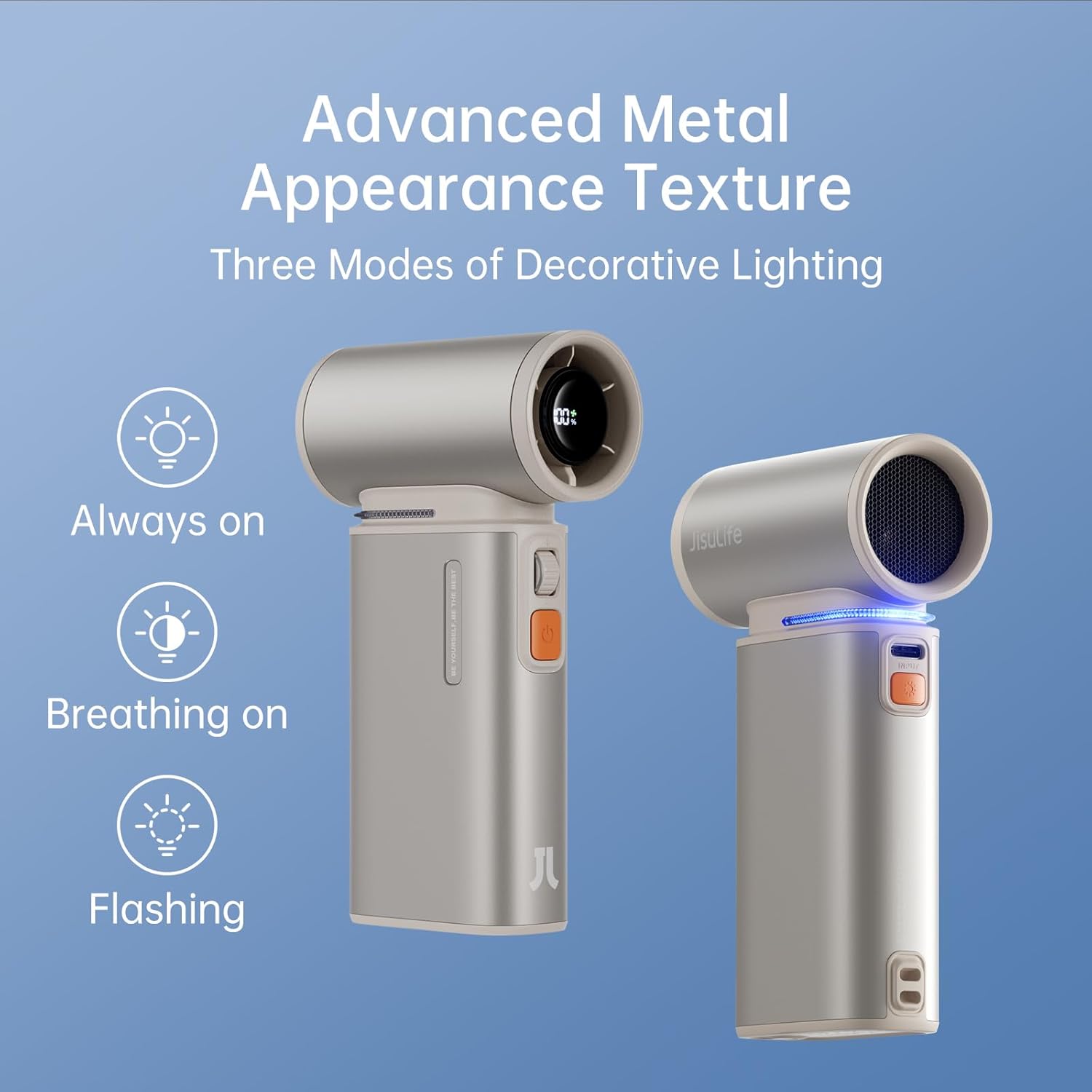 Jisulife ULTRA 1 Portable Personal Fan Aluminium Housing, Square & Round Nozzles Included, 75000 RPM, 1-100 Wind Scroll Wheel