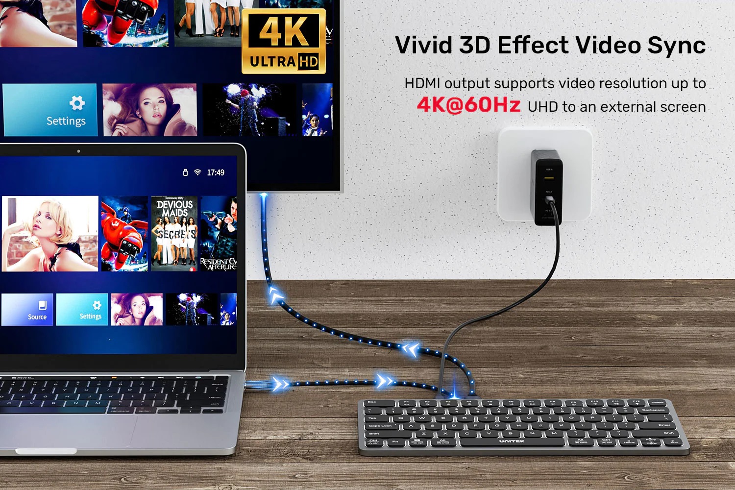 Unitek 9in1 Keyboard & USB-C 3.0 Hub 4x USB Ports HDMI 4K60Hz Card Reader & 100W PD D1092A