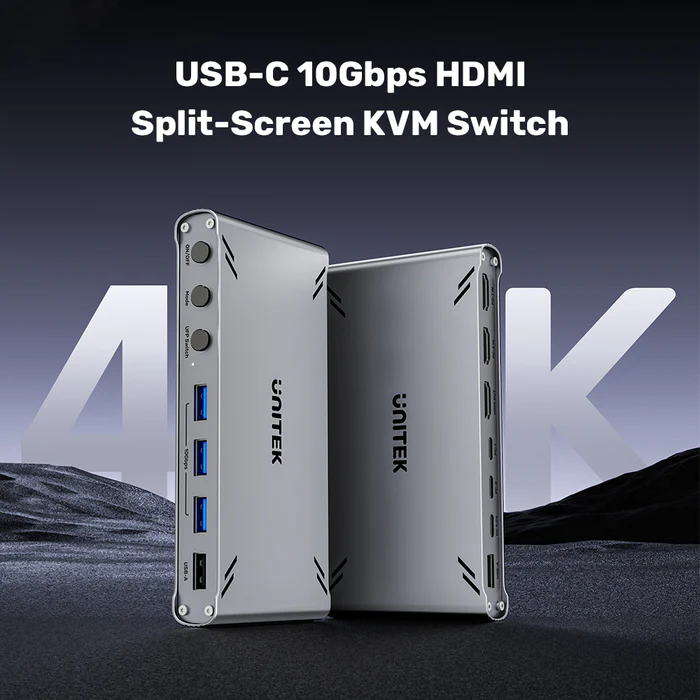 Unitek KVM HDMI Switch USB-C 10Gbps Split-Screen 5-Port Hub D1118A