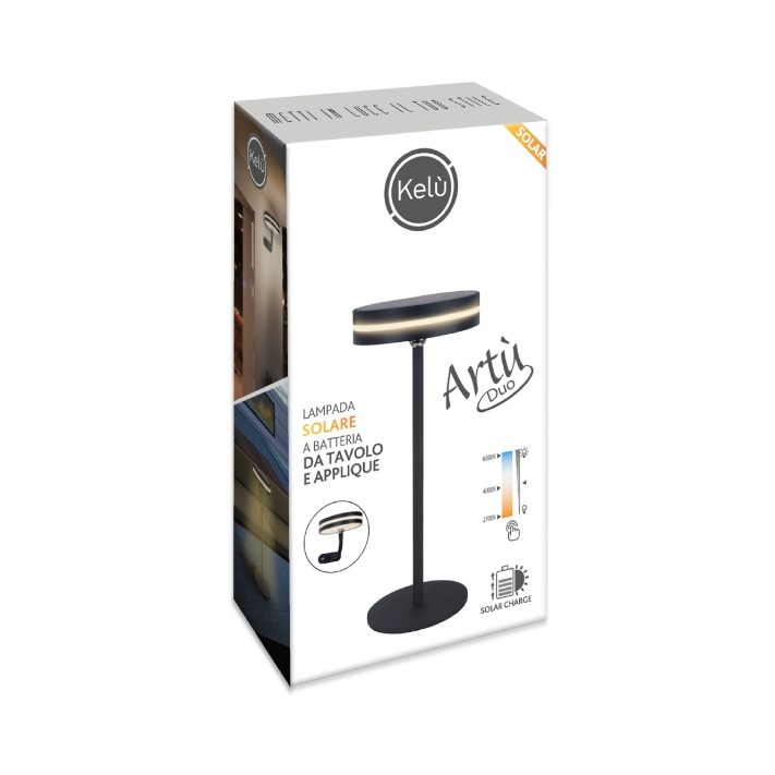 KELU ARTU DUO Solar & USB Rechargeable Lamp 150lm 4000mAh Black
