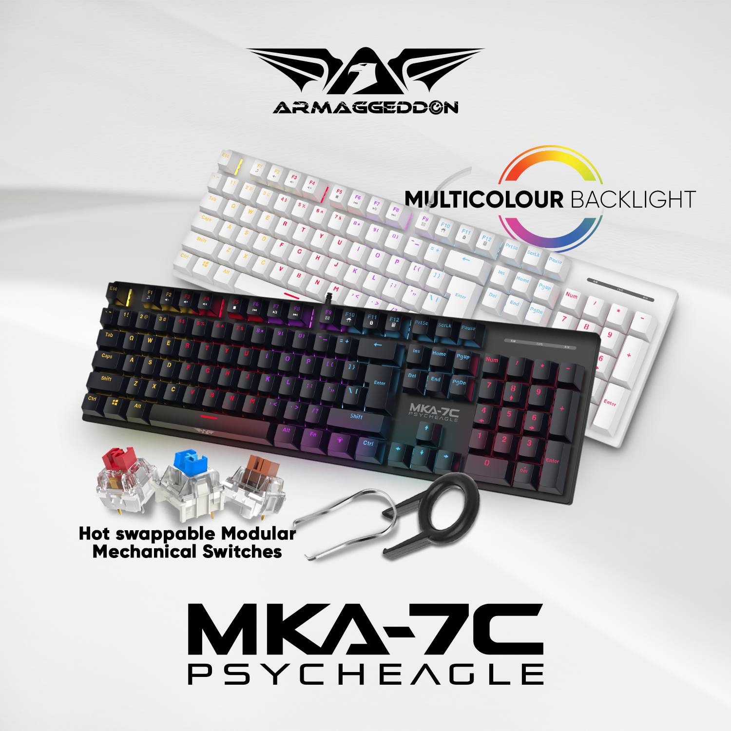 Armaggeddon MKA-7C White Mechanical Gaming Keyboard 104 Linear Red Keys