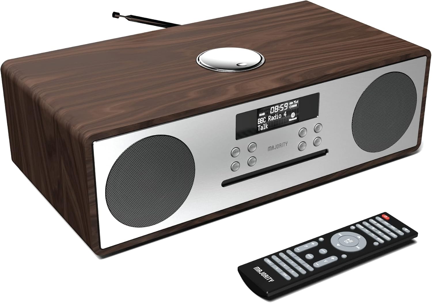 Majority OAKINGTON 120W Mini HiFi System with CD-BT-USB-FM Walnut