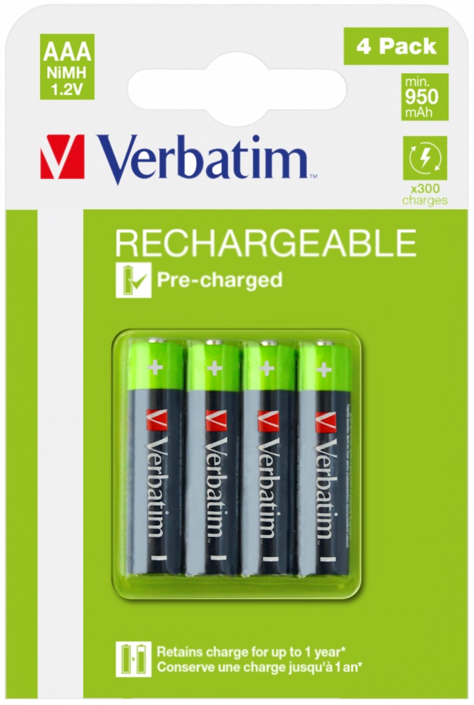 Verbatim Rechargeable AAA Batteries 950mAh (4pcs)