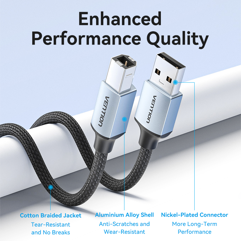 Vention IT Cable USB-A 2.0 to USB-B Printer Braided 3.0m Aluminium Grey CTTHI