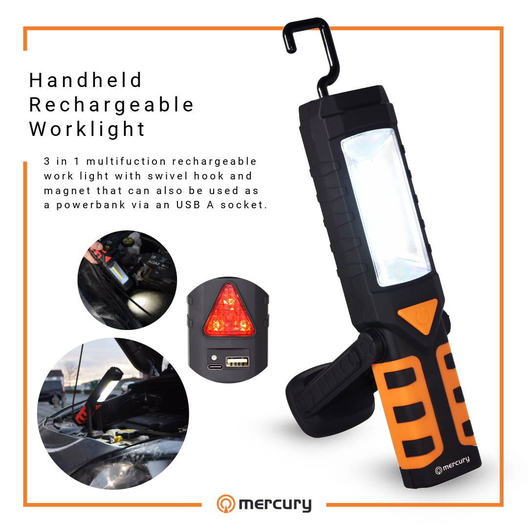 Mercury 3in1 Handheld Rechargeable Worklight, Powerbank Function, with Hook and Magnet 410.318UK