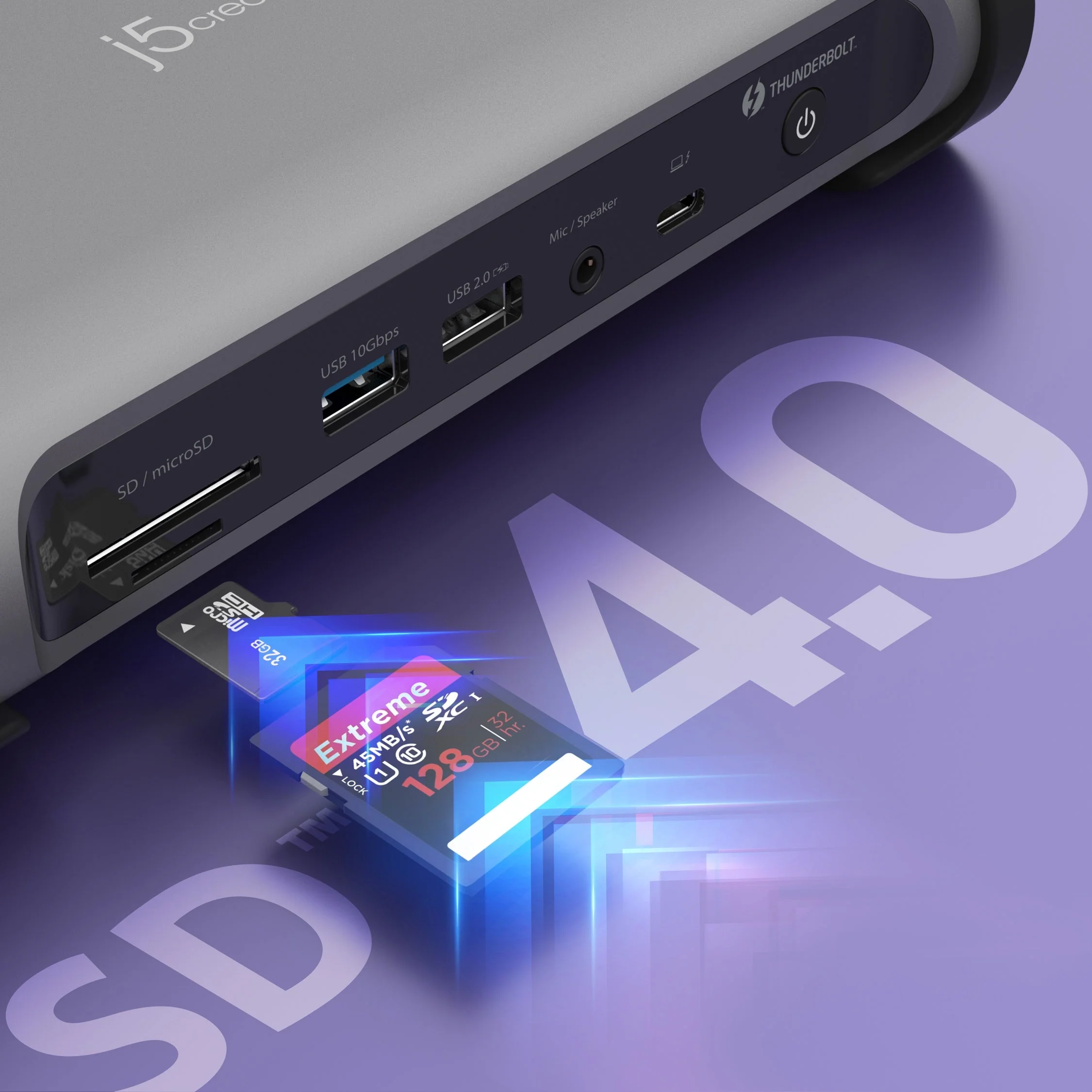 j5create Thunderbolt 4 Docking Station 15-in-1 Supports 4 x 4K Displays 10Gbps with 135W PSU JTD568