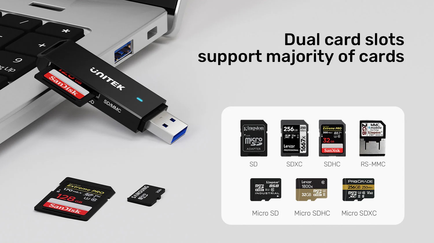 Unitek Y-9327A USB-A 3.0 to Micro SD/SD Card Reader