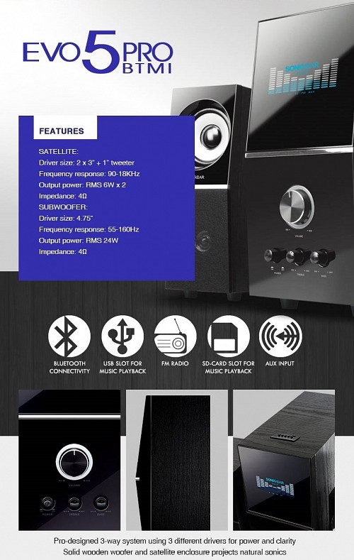 SonicGear EVO5 Pro BTMI 2.1 USB/BT/FM Speakers 72W