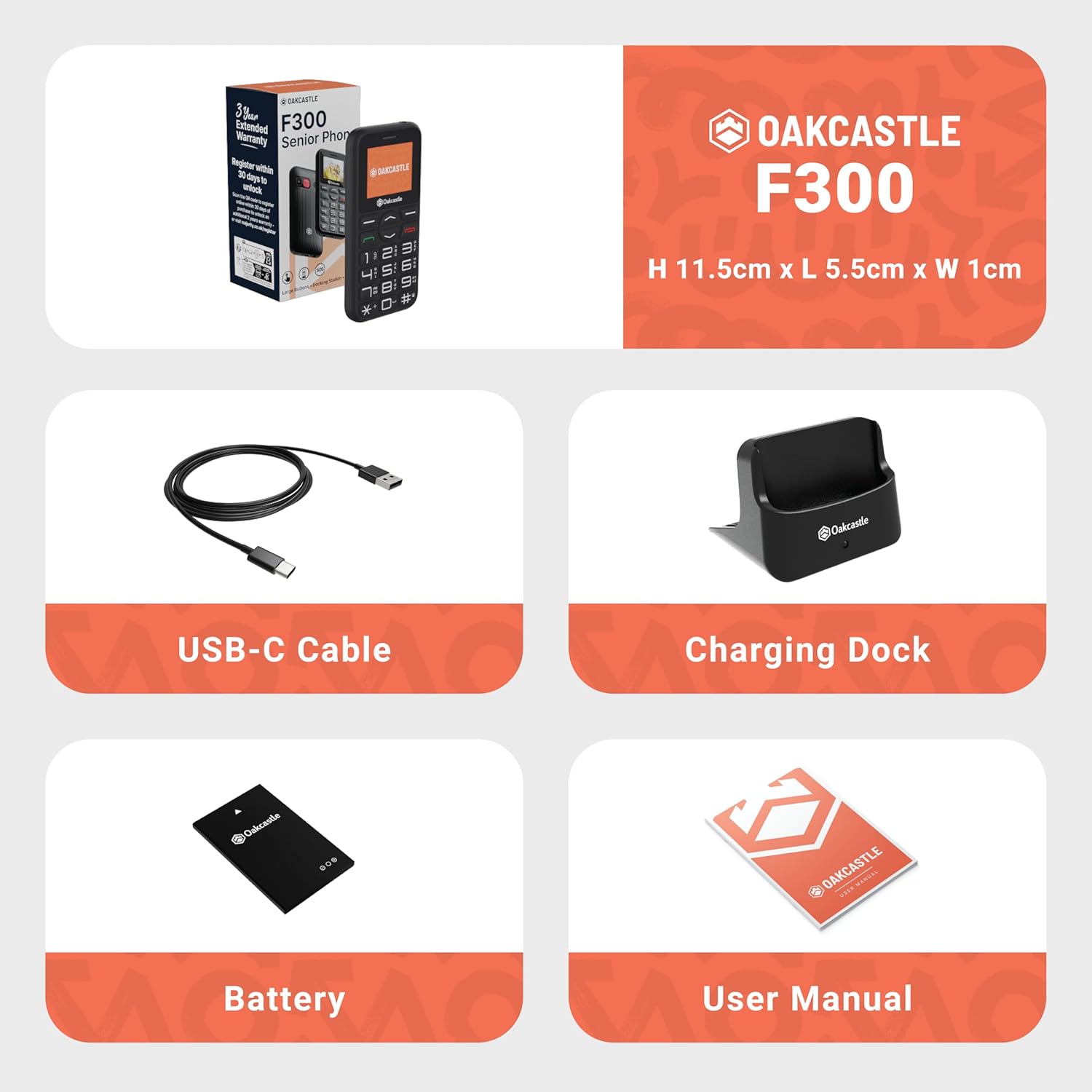 Majority Oakcastle F300 Mobile Feature Phone Seniors Model 4G/SOS/Camera