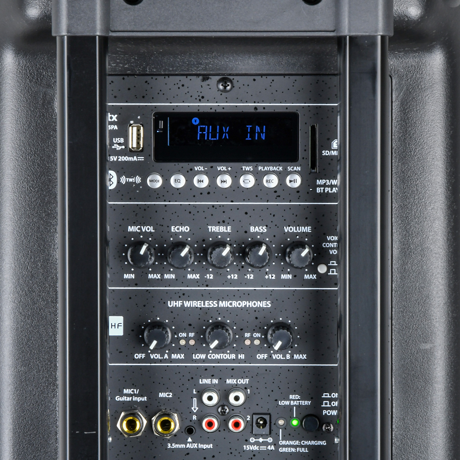 QTX QR15PA (2025) 15'' Professional Portable Karaoke & PA Speaker with 2x Wireless UHF Microphones, BT USB & FM 178.816UK