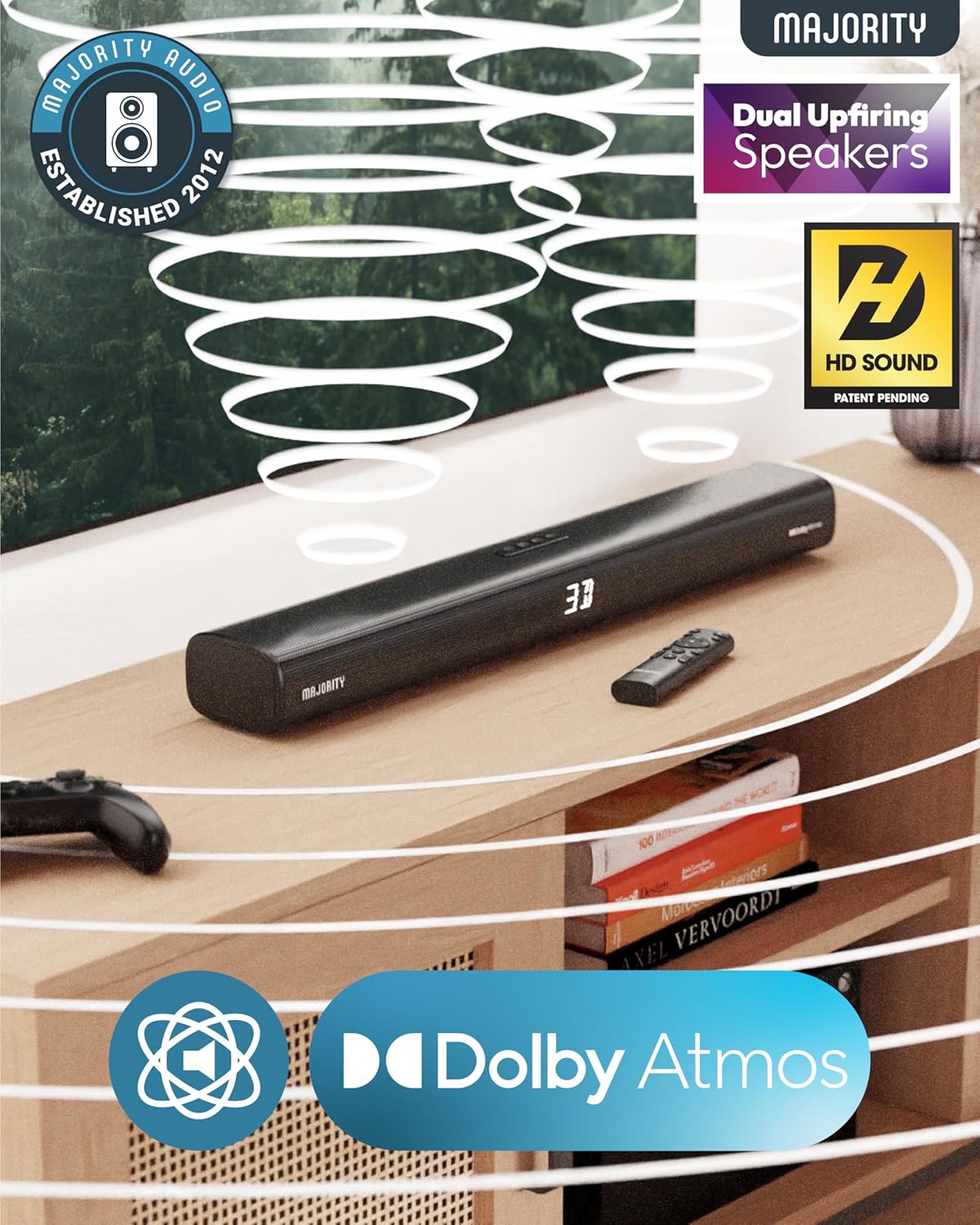 Majority ELIAS Soundbar Dolby Atmos 160W 2.0.2 Dual Upfiring Speakers BT-HDMI