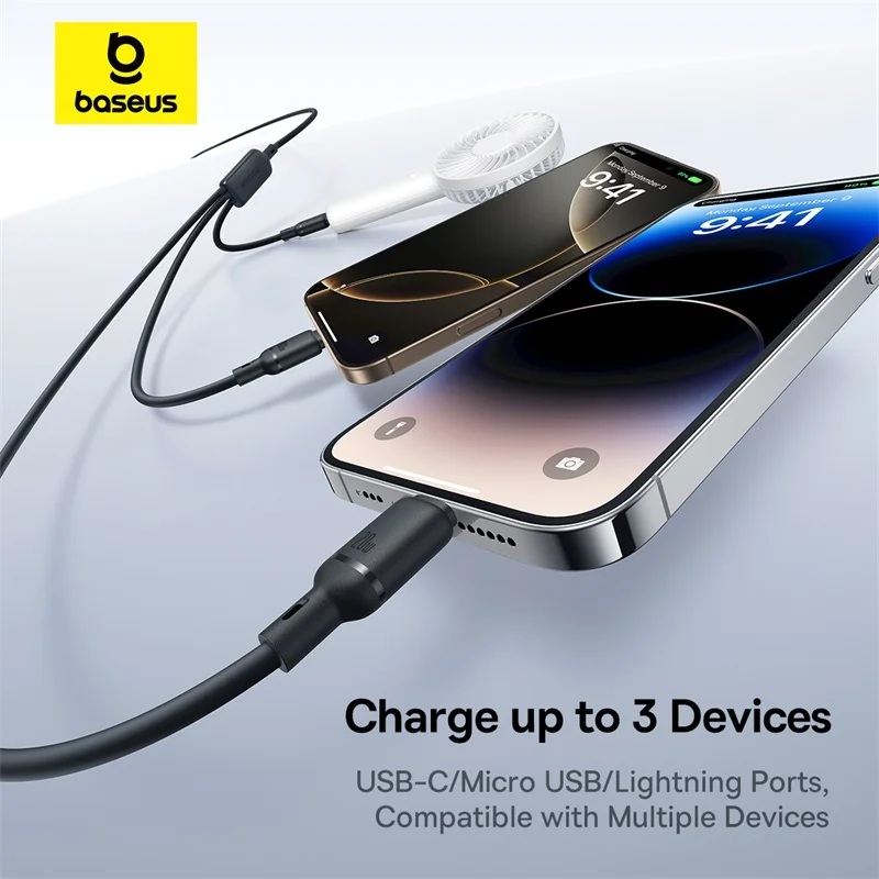 Baseus Cable 3in1 USB-C/Micro/Light to USB-C Silky One-for-Three 100W 1.5m Black