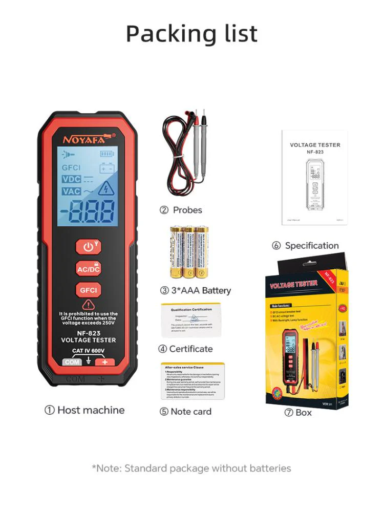 Noyafa Voltage Tester for AC/DC Wide Voltage Range, GFCI Functionality with LED Light NF-823