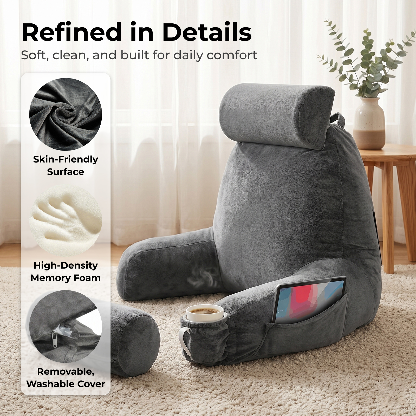Lumivida Ergonomic Reading Pillow with Arm Rests & Removcable Covers 40x33x60cm RLC02-2