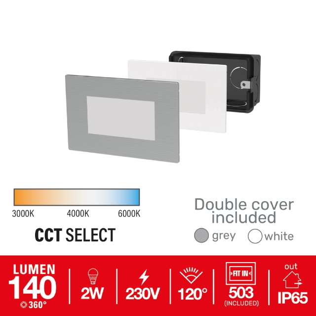 GBC DOGI LED URANO 1021 CCT White/Grey Outdoor Steplight for Recessed Box 503