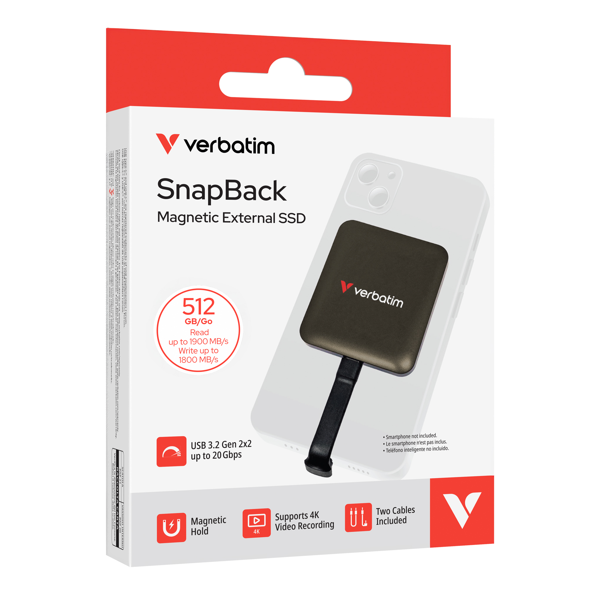 Verbatim SnapBack SSD 512GB with MagSafe - Store 4K Content Directly from your iPhone or Android phone - Supports Apple ProRes - Mocha Metallic