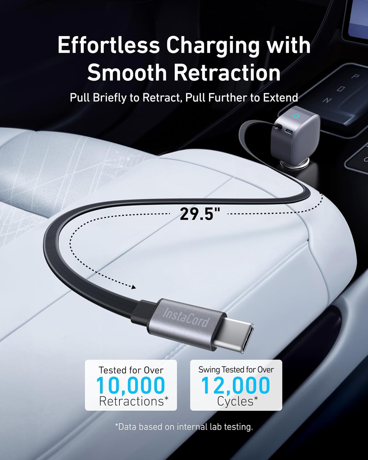 Anker Mobile Charger Car 75W with Built-In Retractable USB-C Cable