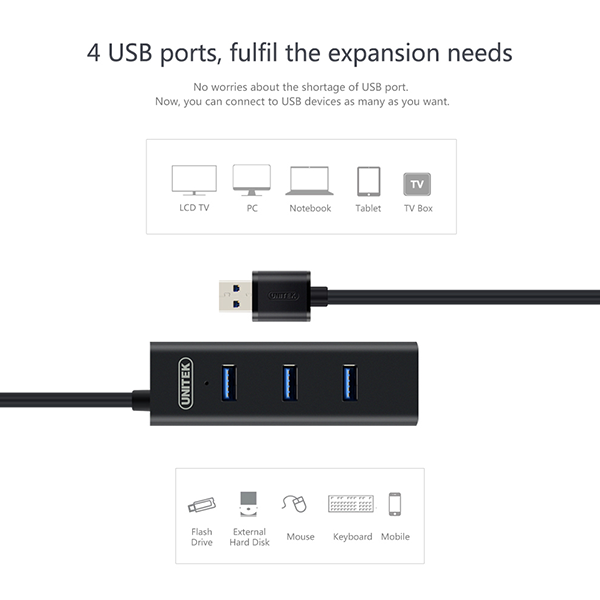 Unitek Y-3089 USB 3.0 Hub 4 ports with Micro USB Power Port
