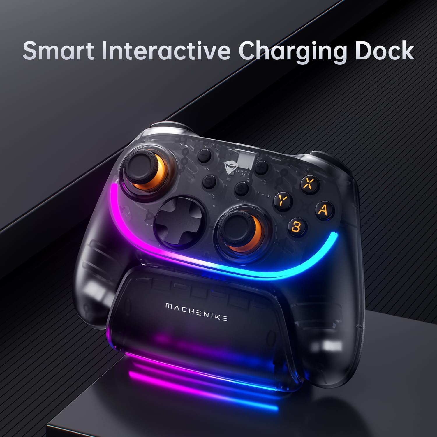 Machenike PC Gamepad Wireless S3 Hall Effect Joystick, RGB Black Lghting, Auto Sleep/Wake, 5-Level Vibration, PC Gamepad for PC/NS/iOS/Android TV with Charging Dock