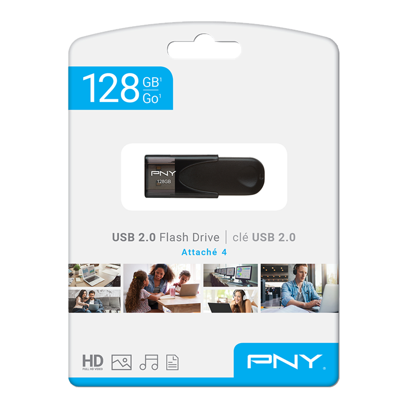 PNY Flash Drive Attache 4 USB 2.0 Stick 128GB Capless Slider Black FD128ATT4