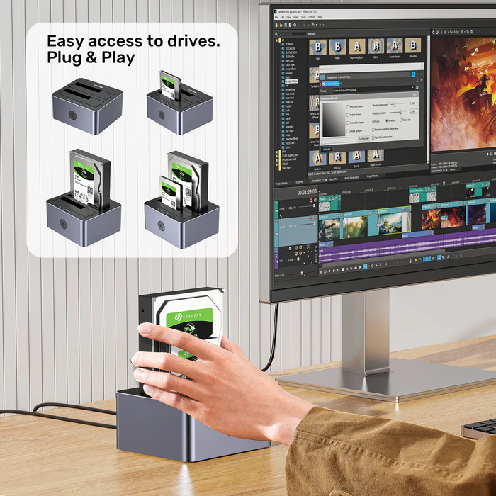 Unitek SATA6G Dual Bay HDD Docking Station Alum Black Y-3026