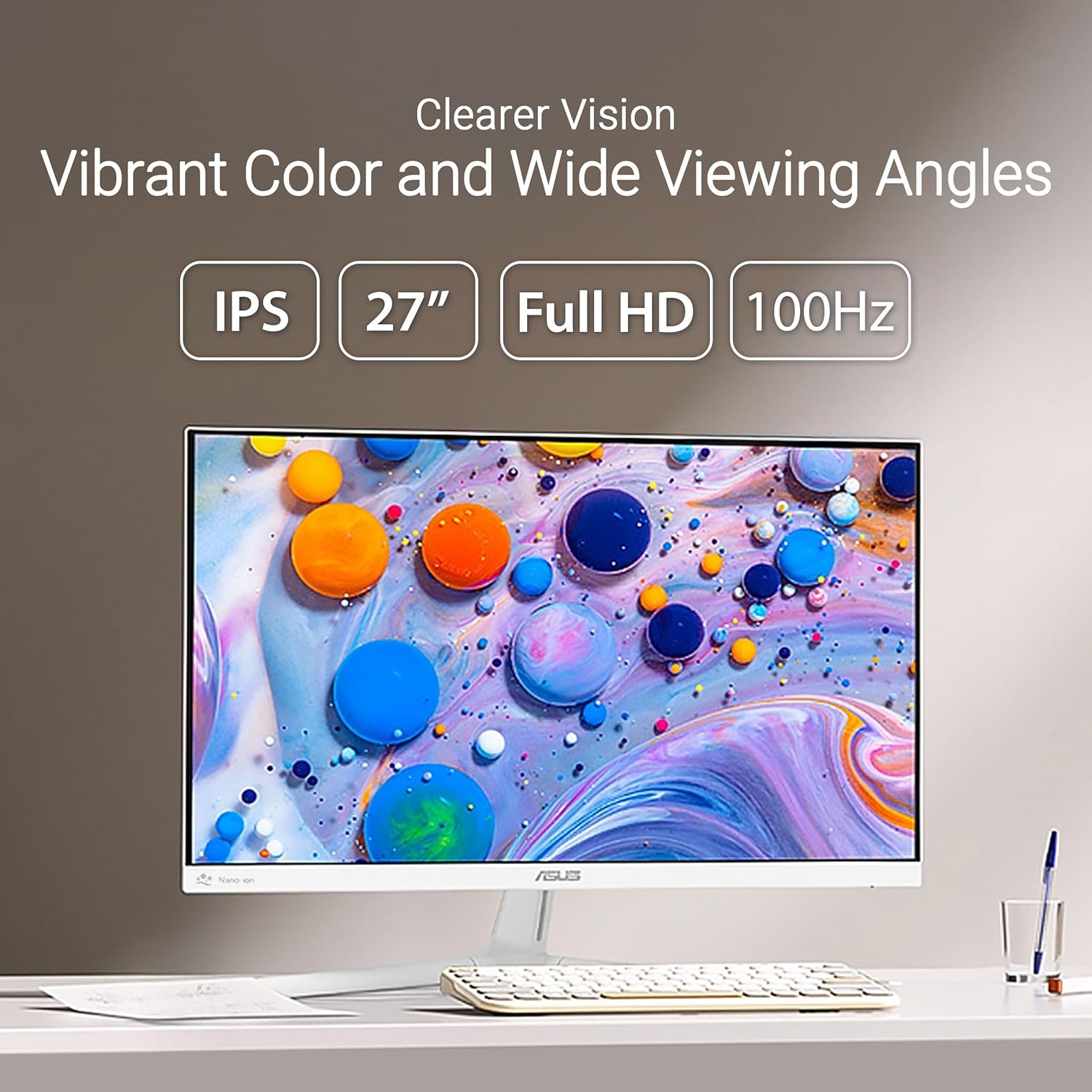 ASUS Monitor EyeCare 27'' FHD 100Hz with Air Ionizer White VU279HFI-W