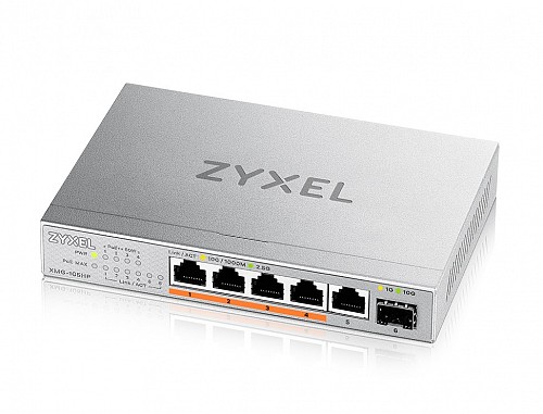 Zyxel 5-Port 2.5G Multi-Gigabit PoE Switch, 4 PoE + 10G SFP+ XMG-105HP