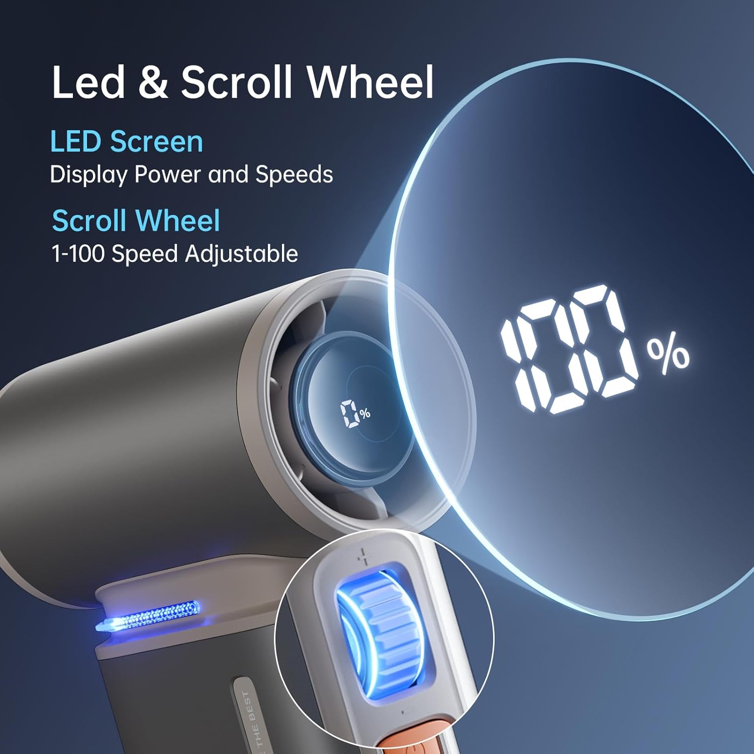 Jisulife ULTRA 1 Portable Personal Fan Aluminium Housing, Square & Round Nozzles Included, 75000 RPM, 1-100 Wind Scroll Wheel