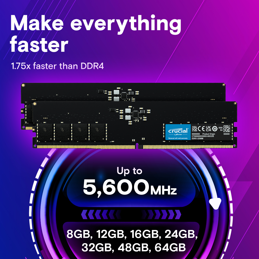 Crucial RAM DIMM DDR5 5600 16GB Desktop Memory CT16G56C46U5