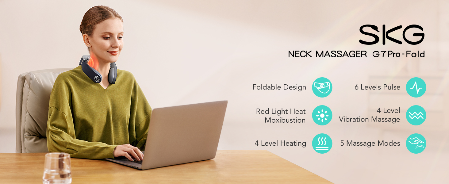 SKG Neck Massager Pulse-Heat-APP-Multiple Heads G7 Pro-Fold
