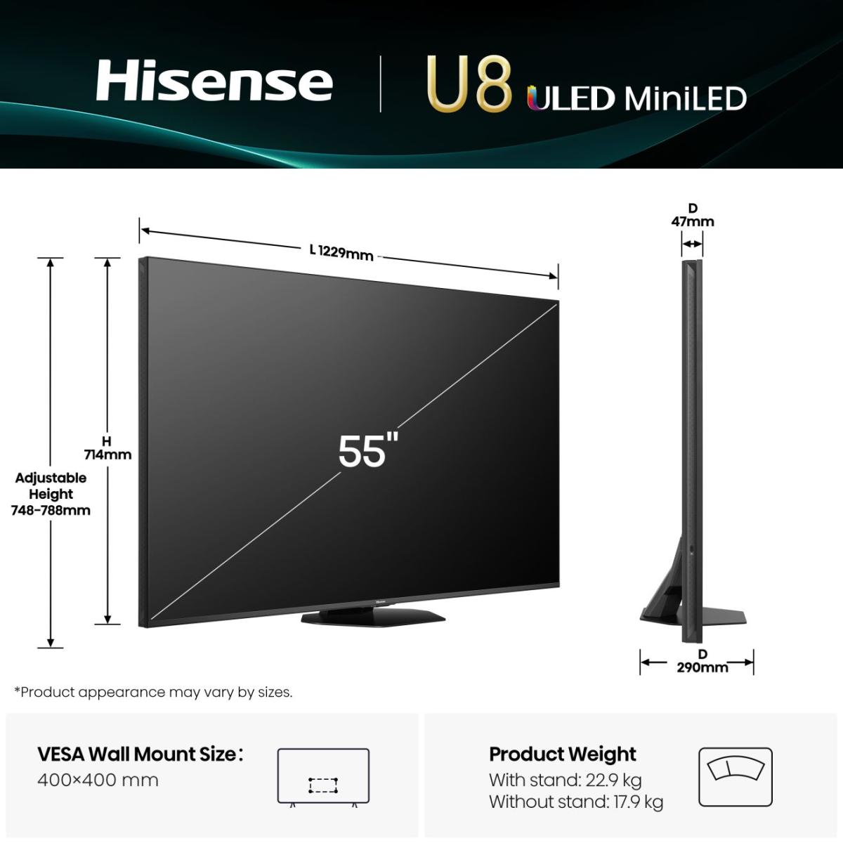 Hisense 55U8Q 55'' 4K Smart QLED MINI LED 144hz TV