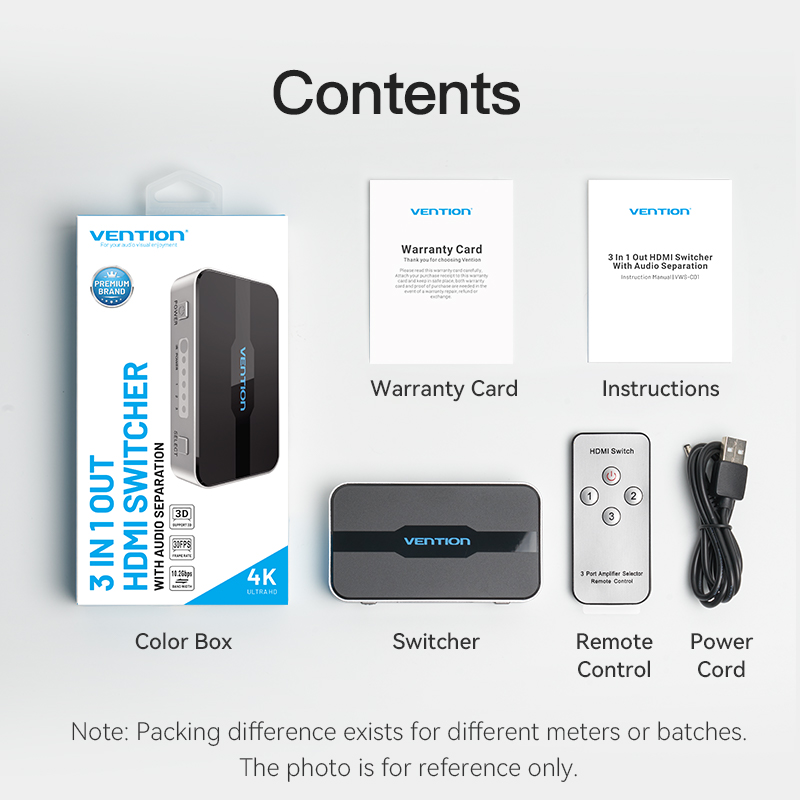 Vention HDMI Switch 3-Port 4K 1.4 with Audio Separation AFJH0