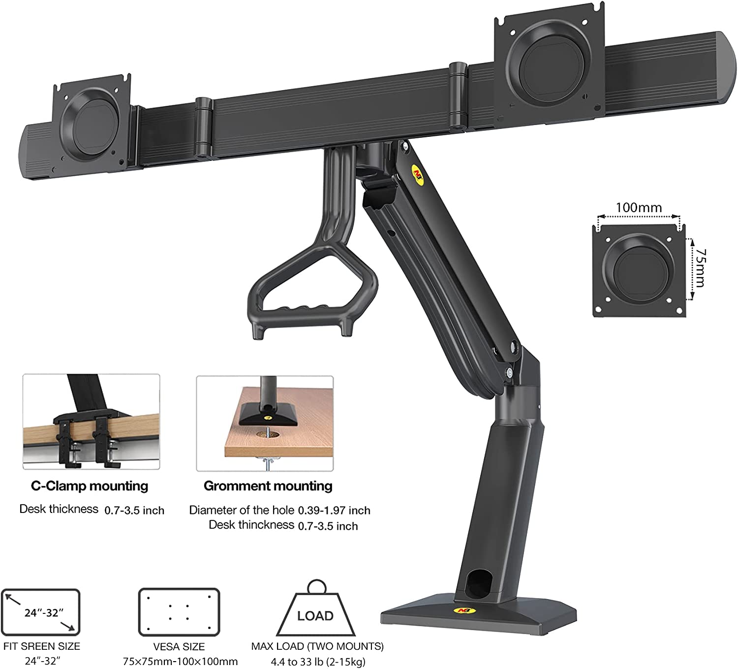 NBMounts Monitor Desk Mount 2x Arms NB32