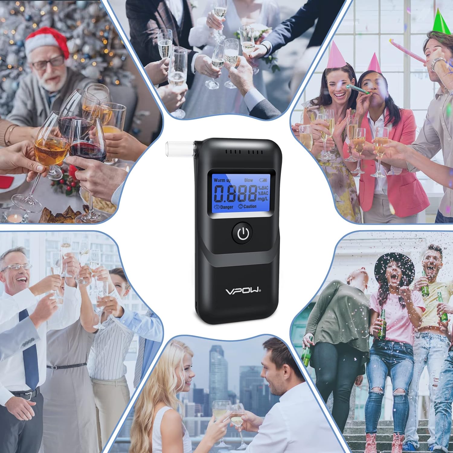 VPOW Breathalyser Alcohol Meter with Digital Blue LCD Display
