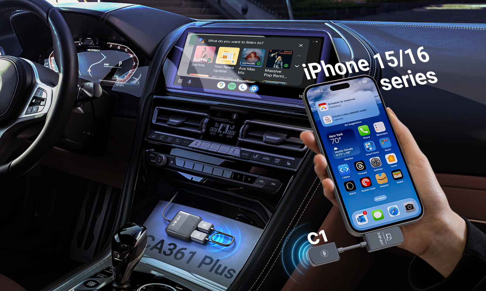 MINIX CAR Wired to Wireless CarPlay/Android Auto/HDMI-IN USB Media Hub CA361 Plus
