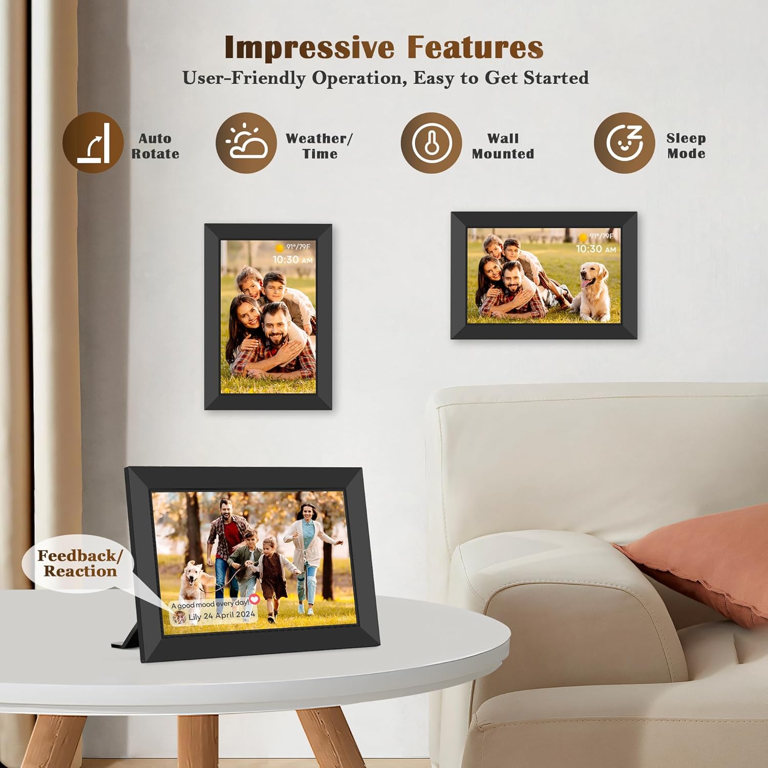 Frameo Digital Picture Frame, 10.1 Inches, HD 1280 x 800 IPS Touchscreen Electronic Photo Frame with 32 GB Memory