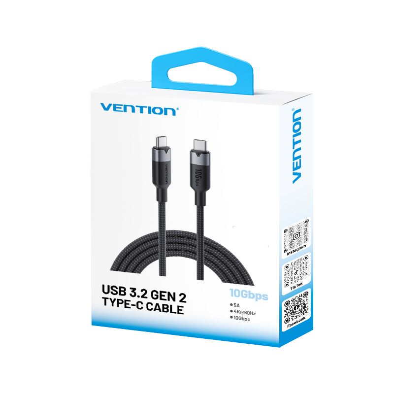 Vention IT Cable USB-C 3.2 Gen2 M-M 0.5m Braided Aluminum Black TRGBD